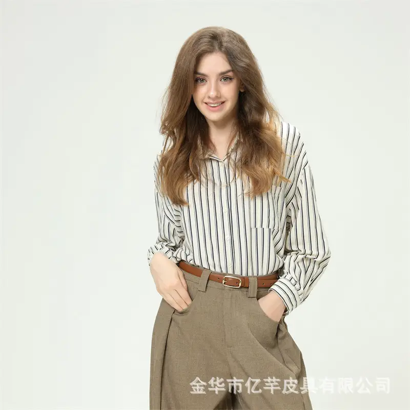 Women's Brown Leather Belt with Gold Buckle