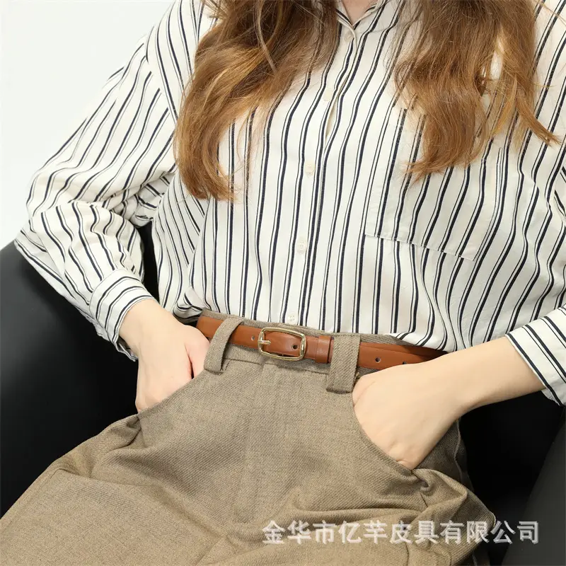 Women's Brown Leather Belt with Gold Buckle — feature 10