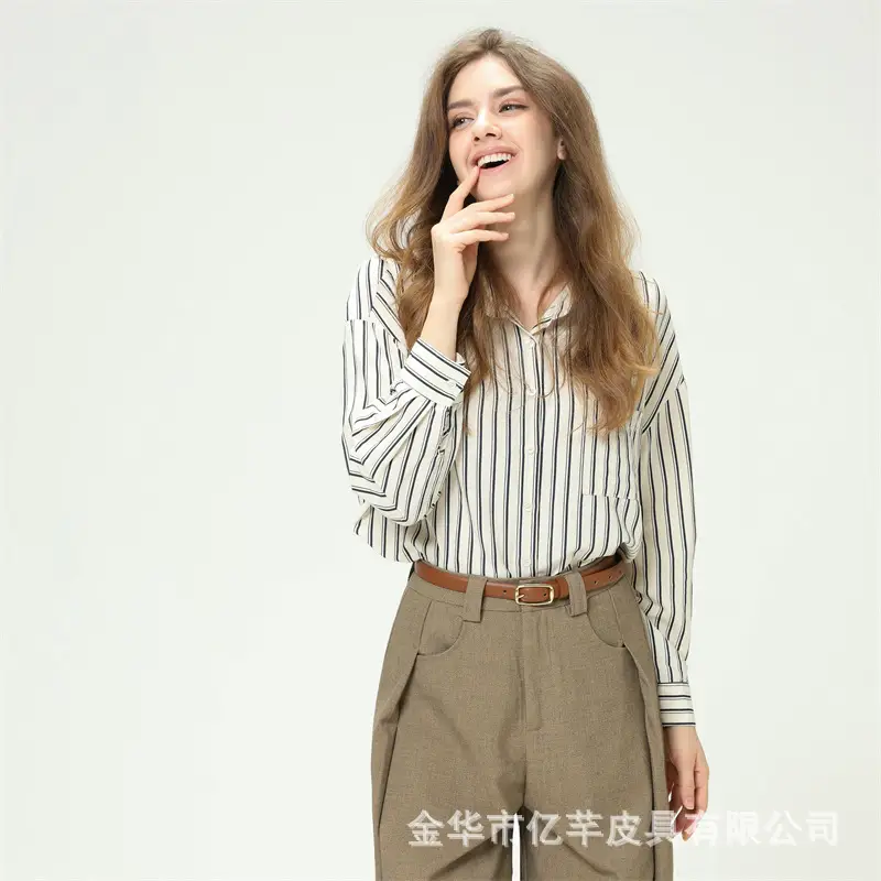 Women's Brown Leather Belt with Gold Buckle — feature 14