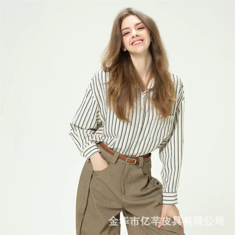Women's Brown Leather Belt with Gold Buckle — feature 15