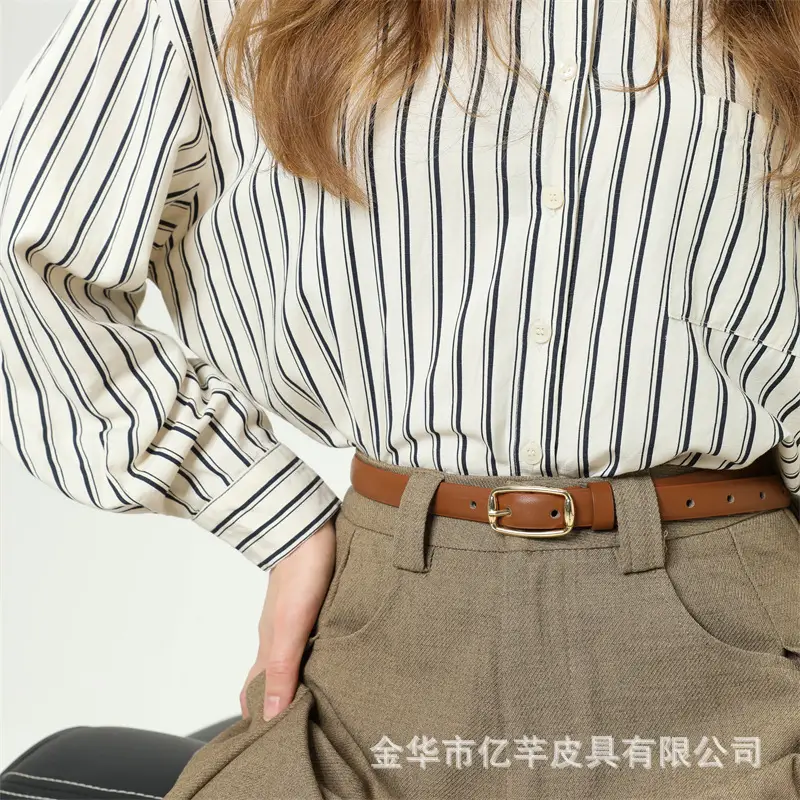 Women's Brown Leather Belt with Gold Buckle — feature 8