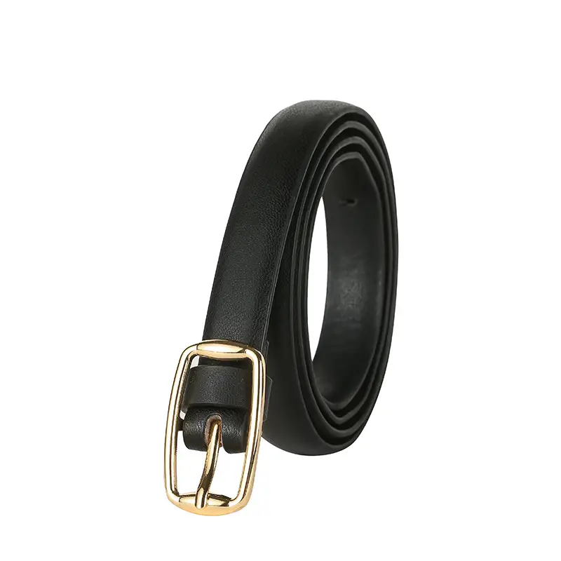 Women's Brown Leather Belt with Gold Buckle