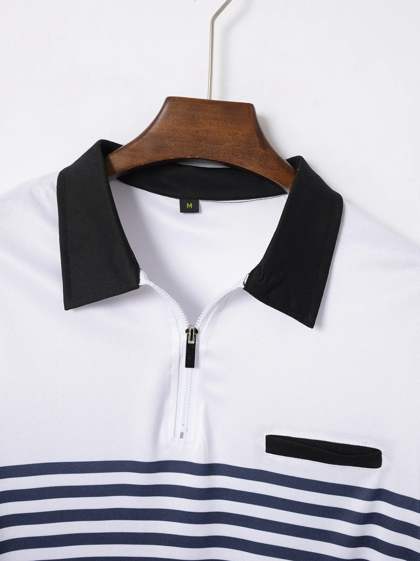 Men Striped Polo Shirt Olive Black Zipper 2026 — feature 10