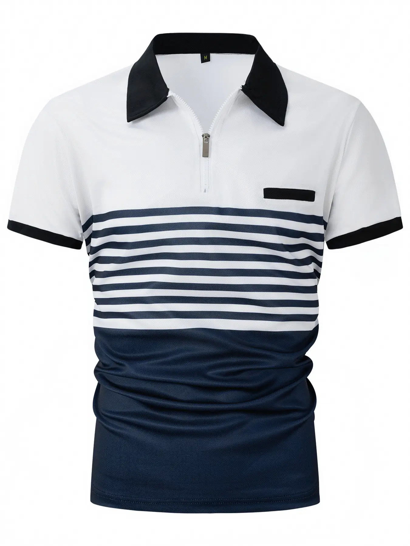 Men Striped Polo Shirt Olive Black Zipper 2026 — feature 8