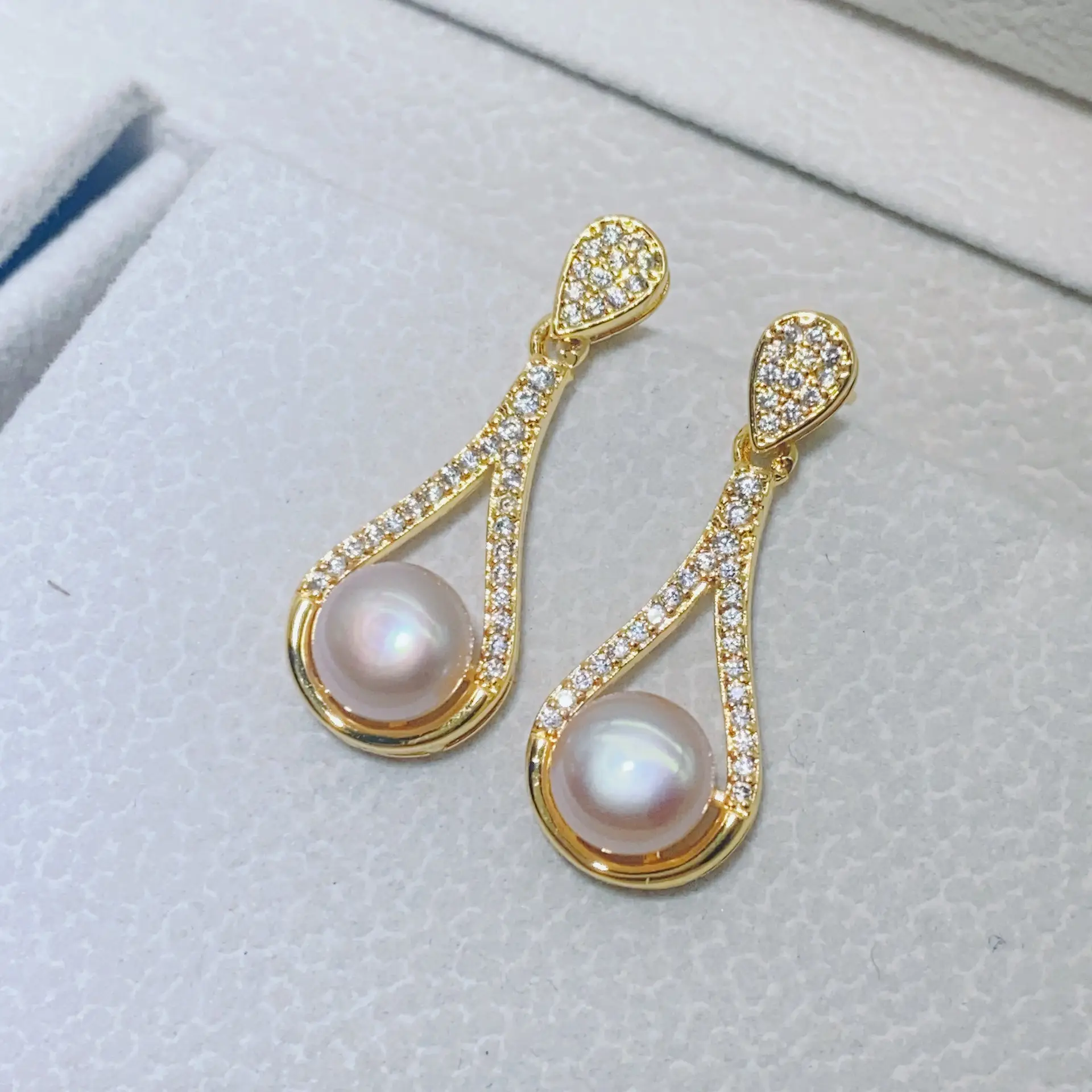 S925 Silver Needle Earrings with Micro-inlaid Zircon & Freshwater Pearl Drop - Image 2