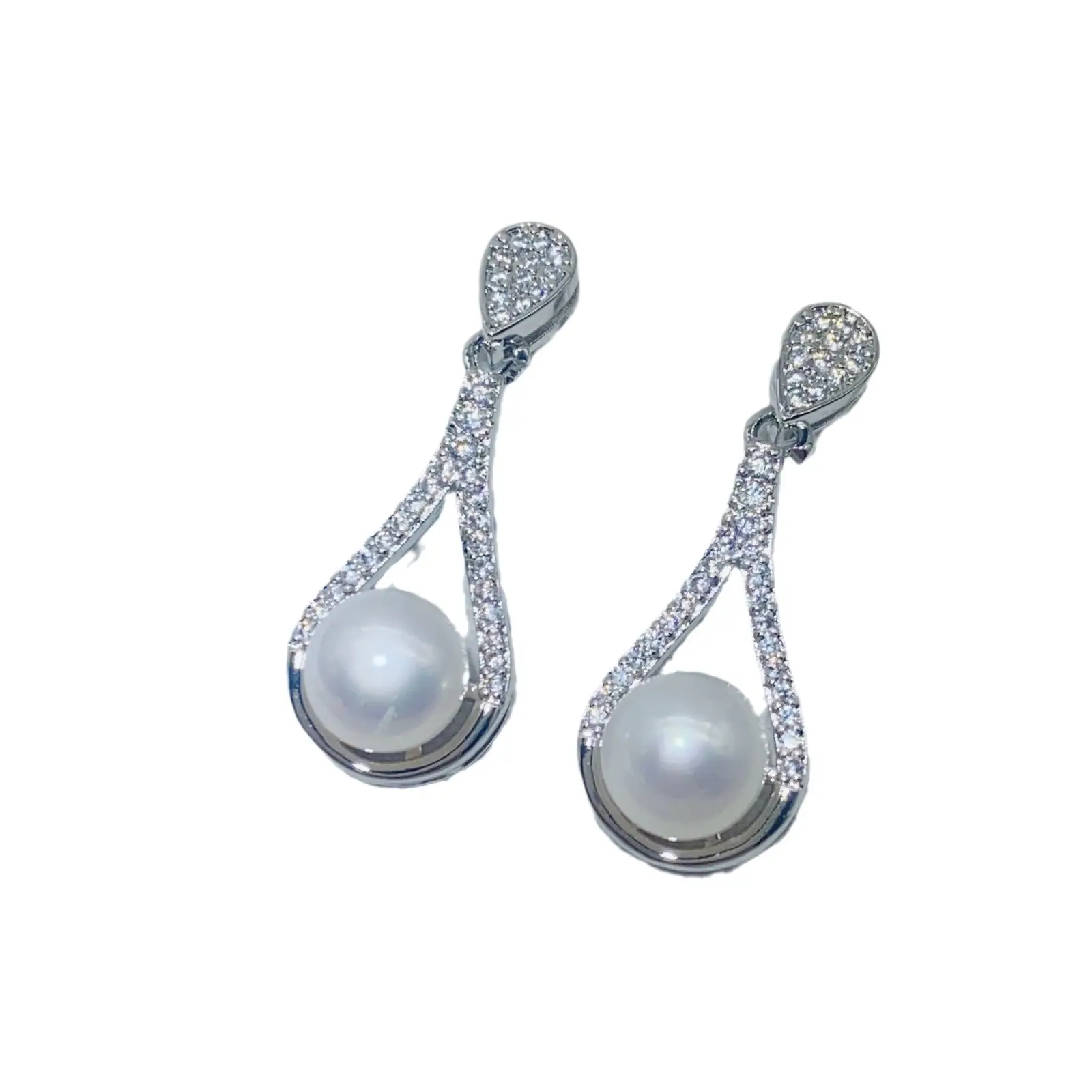 S925 Silver Needle Earrings with Micro-inlaid Zircon & Freshwater Pearl Drop - Image 5