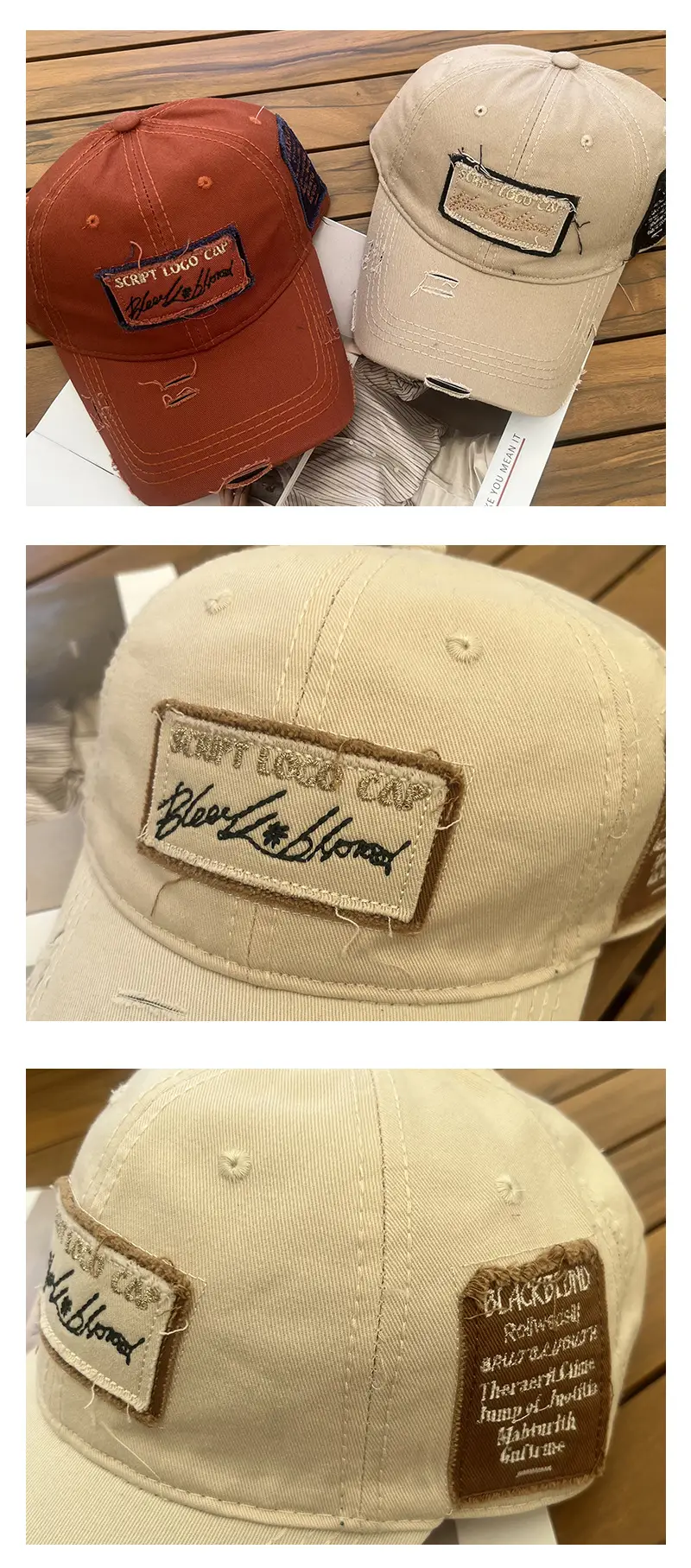 Women Men Retro Brown Ripped Cap — feature 11