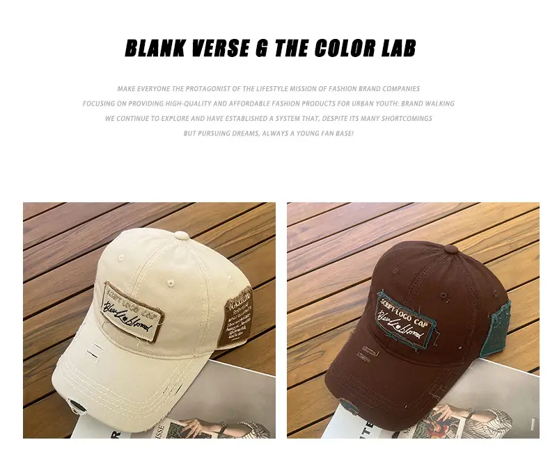 Women Men Retro Brown Ripped Cap — feature 7