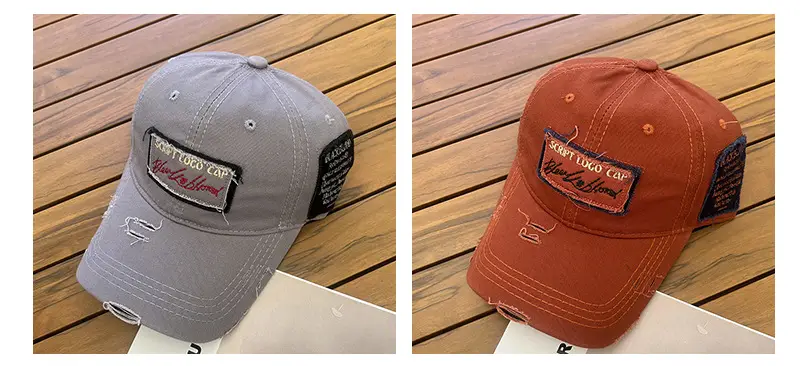 Women Men Retro Brown Ripped Cap — feature 8