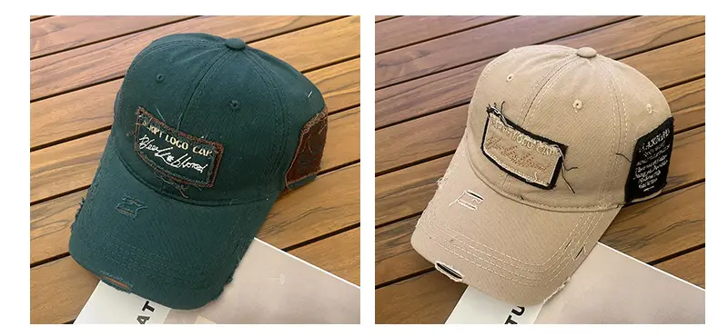Women Men Retro Brown Ripped Cap — feature 9