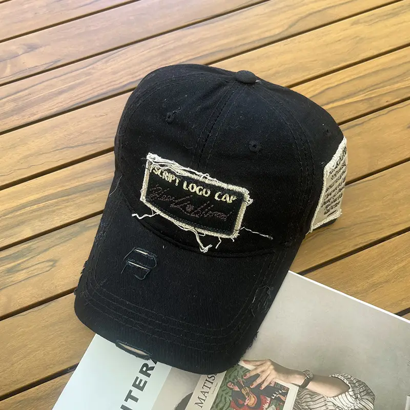 Women Men Retro Brown Ripped Cap