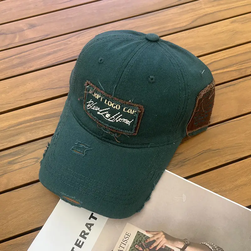Women Men Retro Brown Ripped Cap