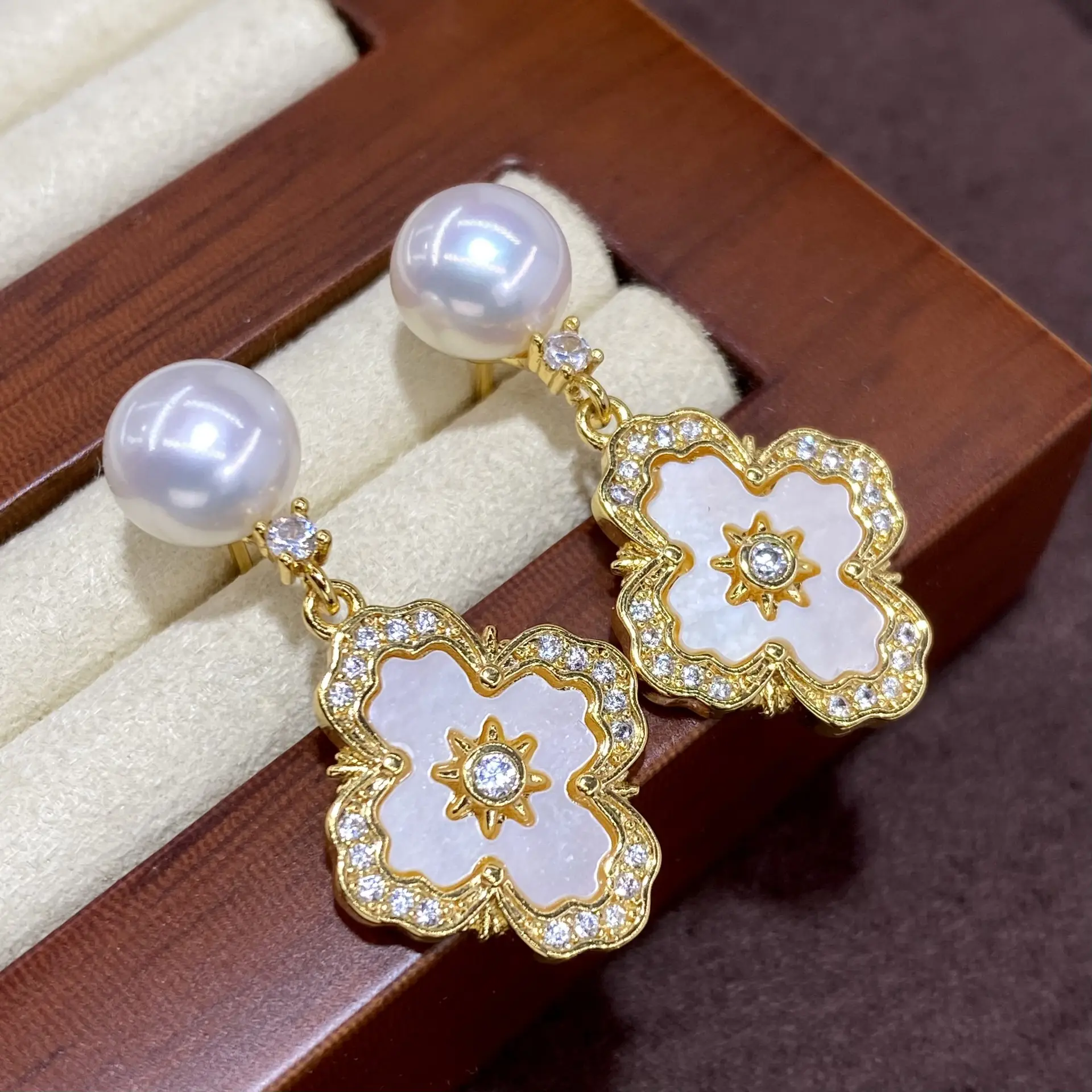 925 Sterling Pearl Earrings for Women New 2024 Four-Leaf Clover - Image 5