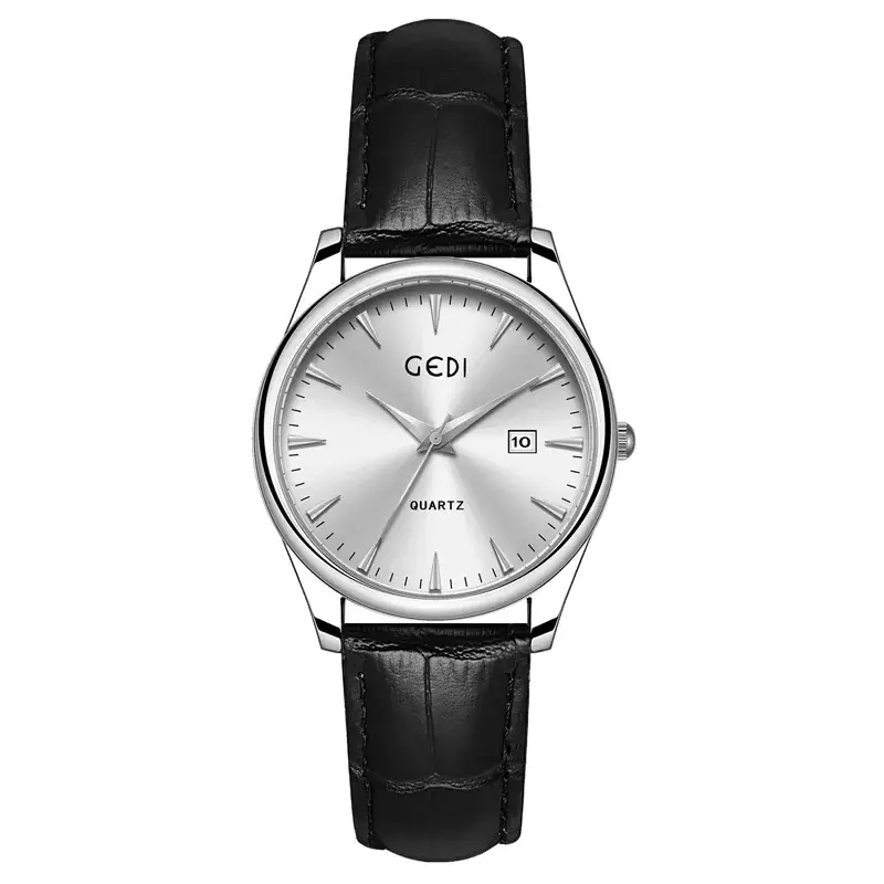 Gold Leather Watch with Calendar & Quartz - Image 4