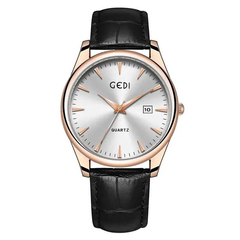 Gold Leather Watch with Calendar & Quartz - Image 13