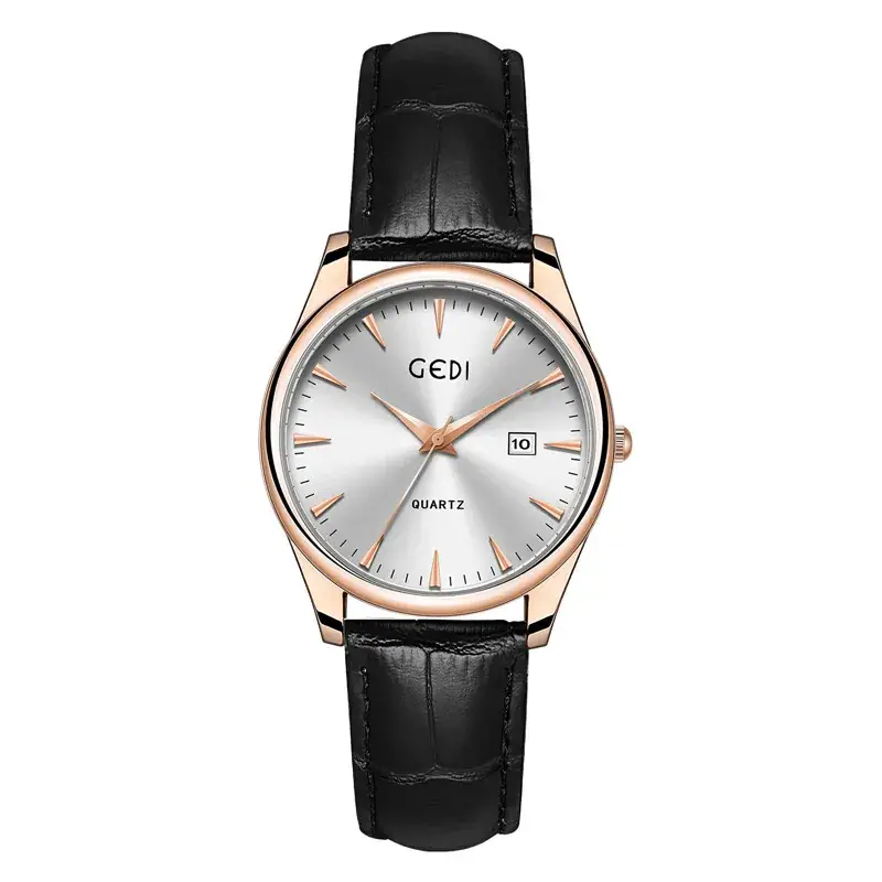 Gold Leather Watch with Calendar & Quartz - Image 14
