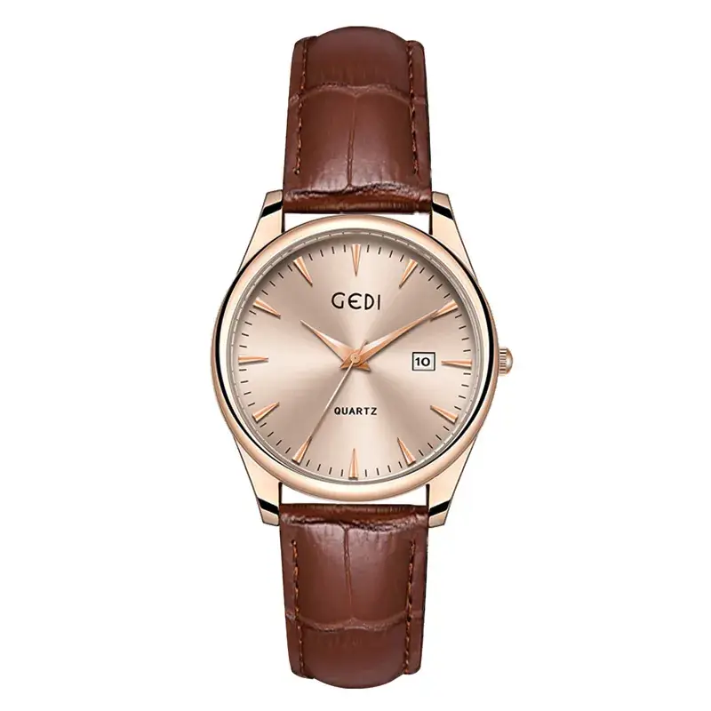 Gold Leather Watch with Calendar & Quartz - Image 16