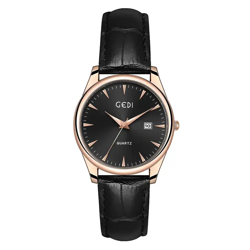 Gold Leather Watch with Calendar & Quartz - Image 18