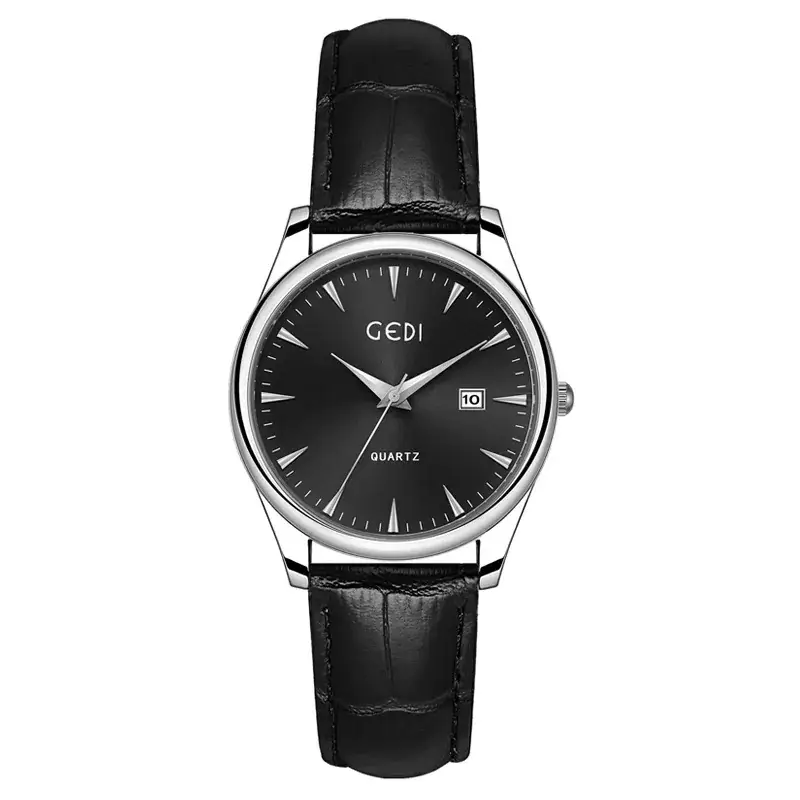 Gold Leather Watch with Calendar & Quartz - Image 2