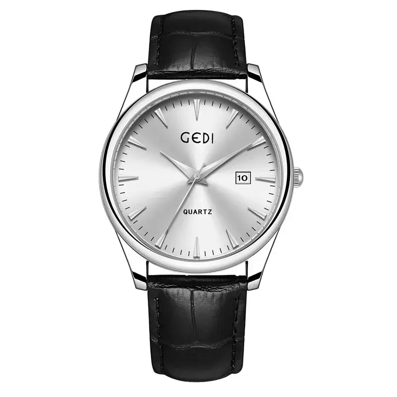 Gold Leather Watch with Calendar & Quartz - Image 3