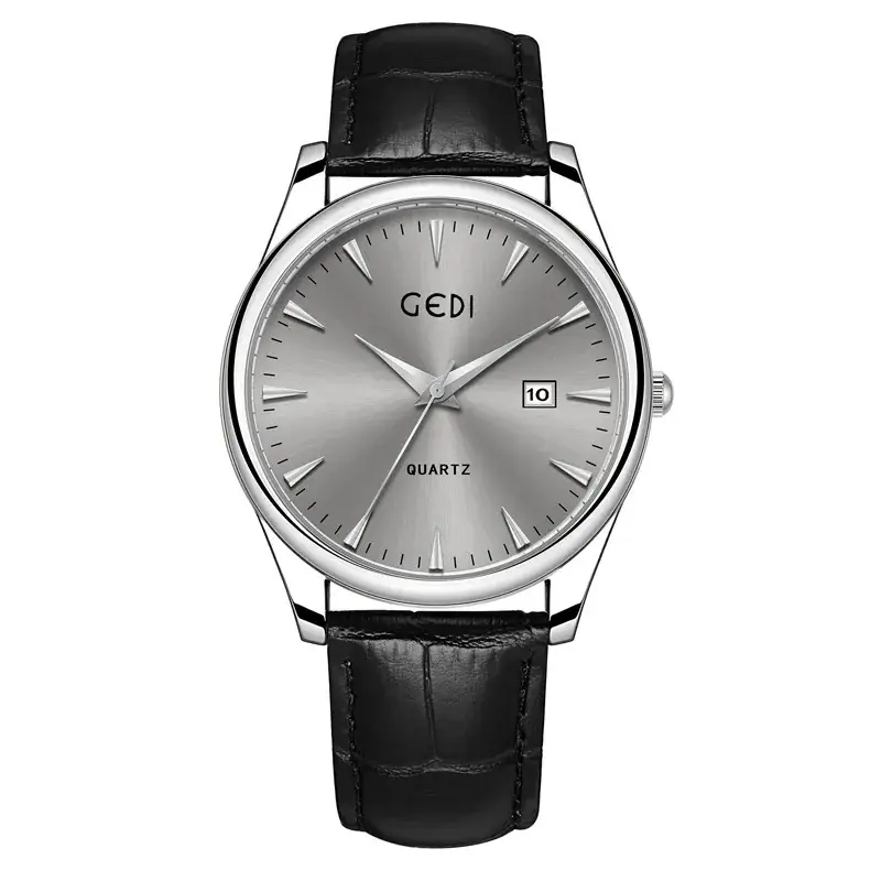 Gold Leather Watch with Calendar & Quartz - Image 5