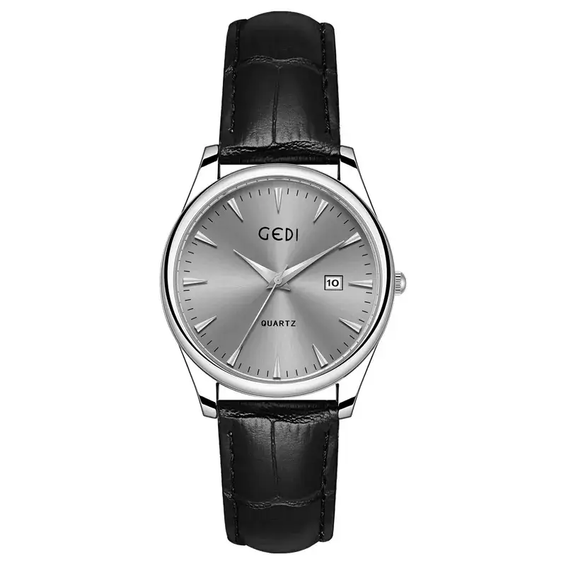 Gold Leather Watch with Calendar & Quartz - Image 6