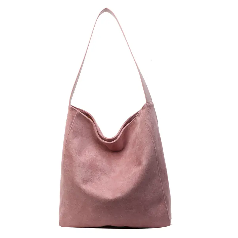 Pink Suede Shoulder Bag with Wide Strap for Women - Image 9