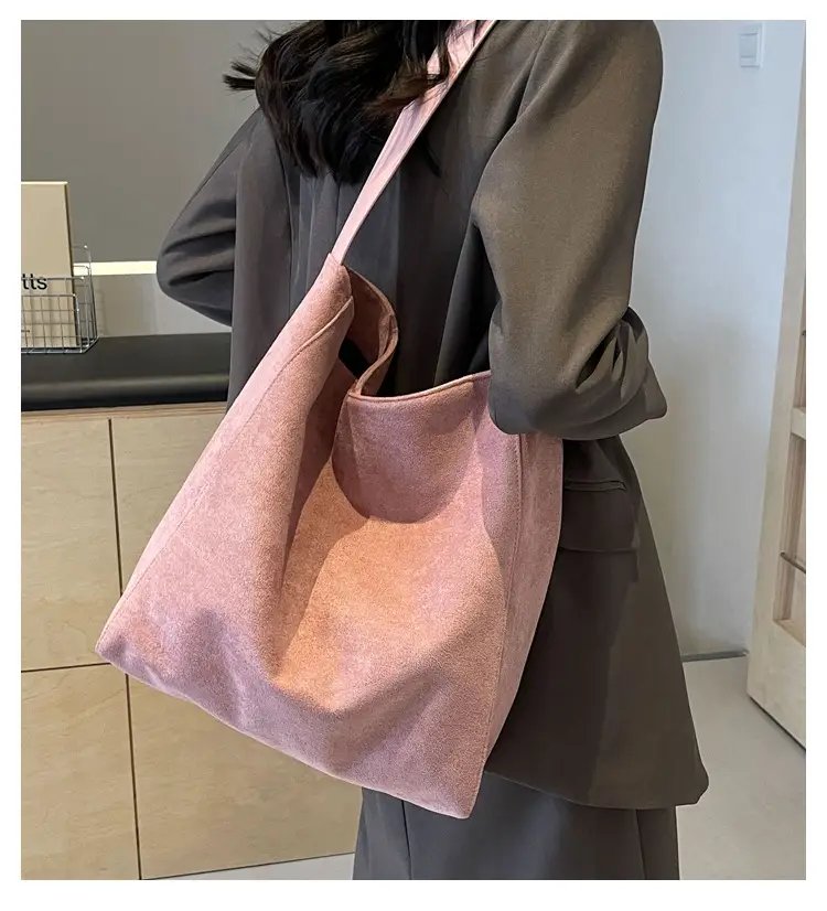 Pink Suede Shoulder Bag with Wide Strap for Women — feature 10