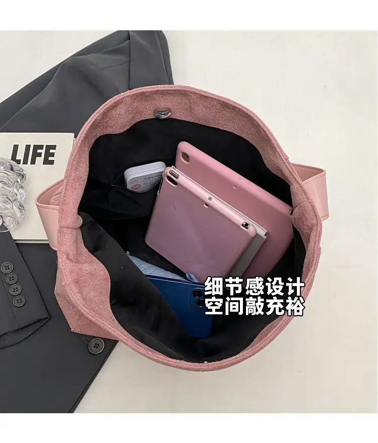 Pink Suede Shoulder Bag with Wide Strap for Women — feature 15