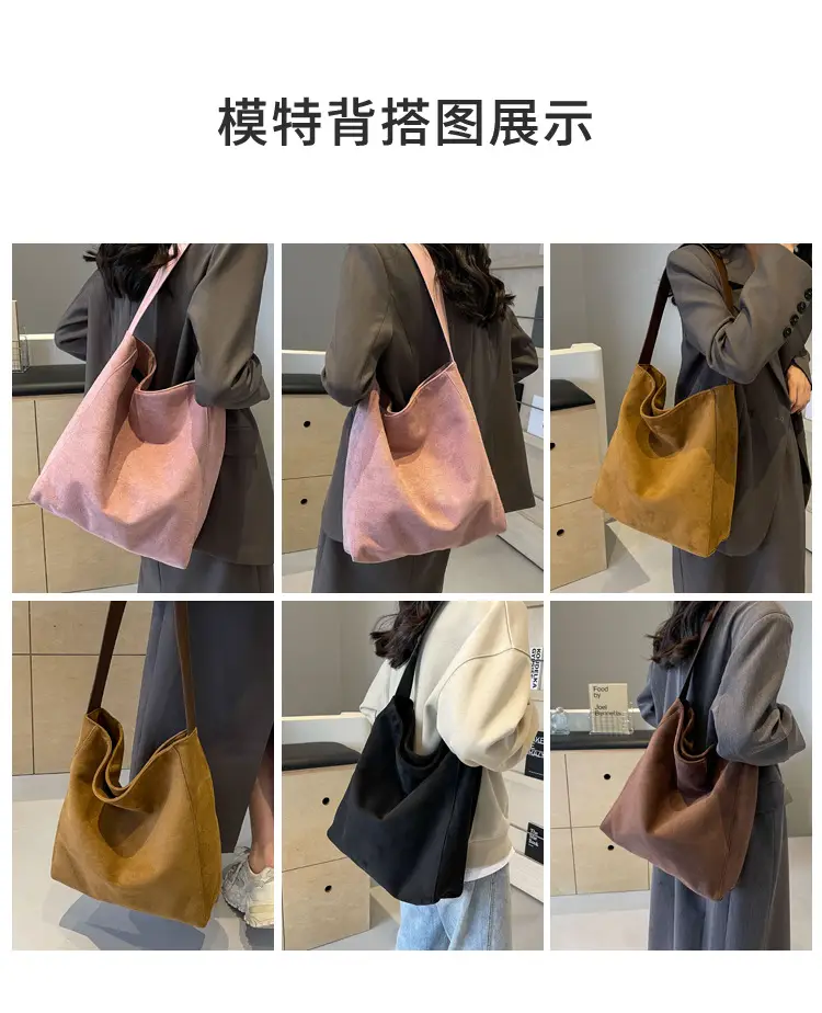 Pink Suede Shoulder Bag with Wide Strap for Women — feature 16