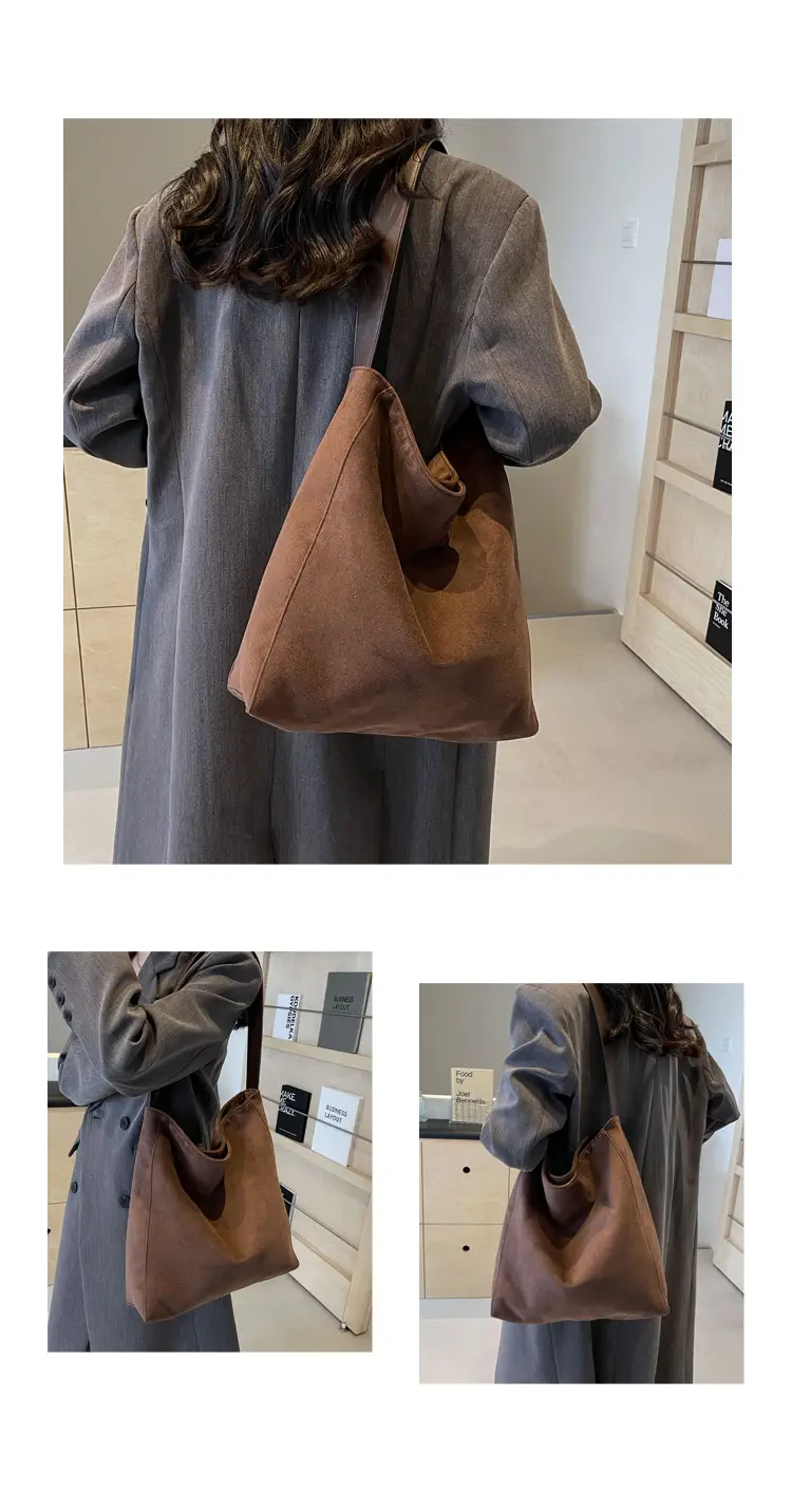 Pink Suede Shoulder Bag with Wide Strap for Women — feature 17