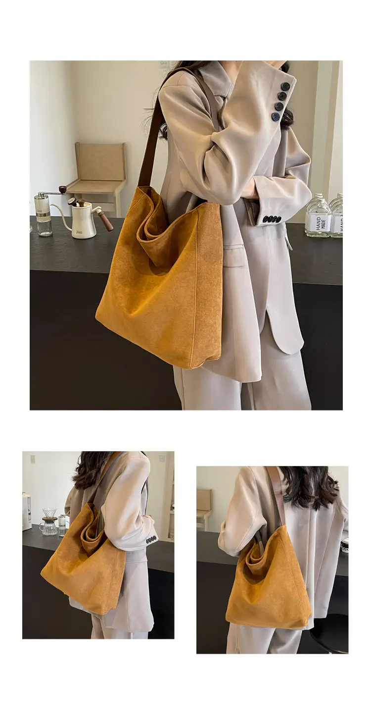 Pink Suede Shoulder Bag with Wide Strap for Women — feature 19
