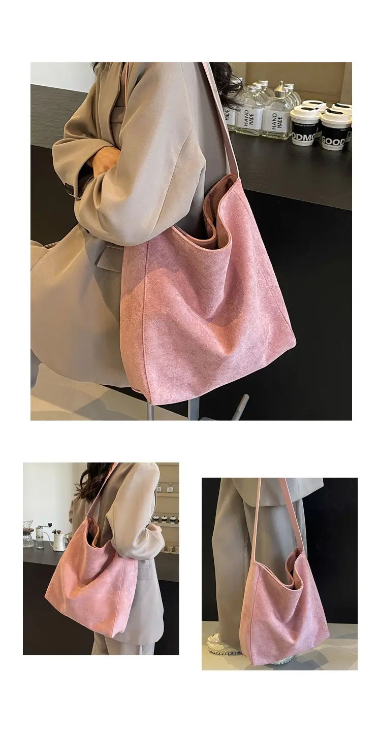 Pink Suede Shoulder Bag with Wide Strap for Women — feature 20