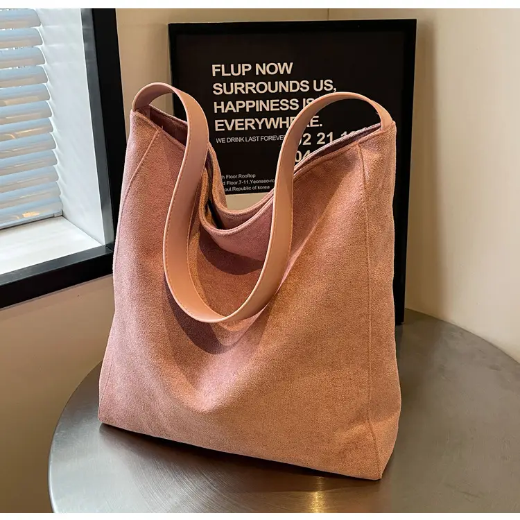 Pink Suede Shoulder Bag with Wide Strap for Women — feature 23