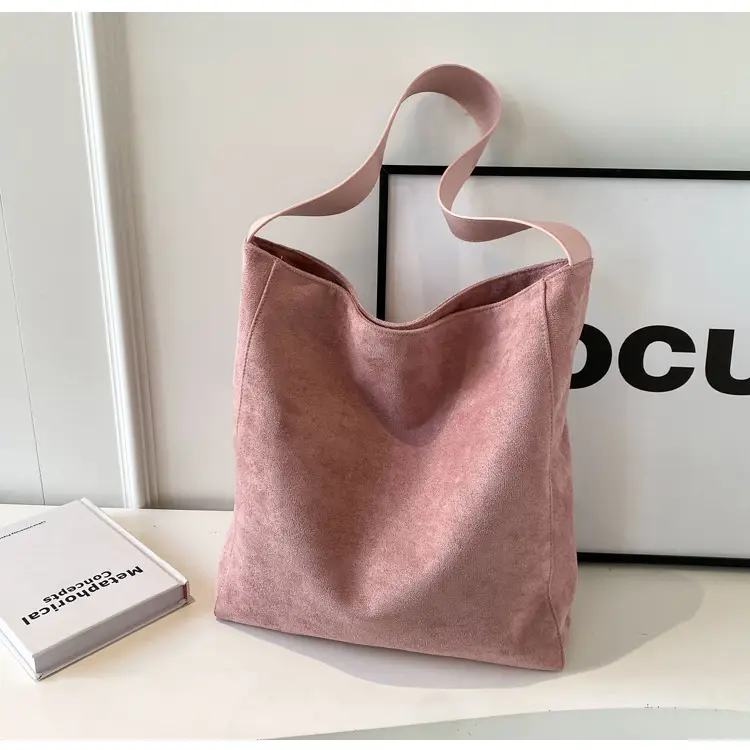 Pink Suede Shoulder Bag with Wide Strap for Women - Image 2