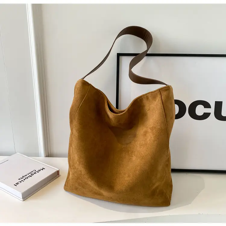 Pink Suede Shoulder Bag with Wide Strap for Women - Image 3