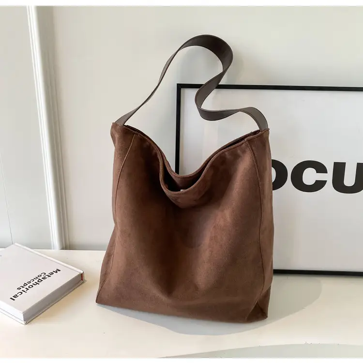 Pink Suede Shoulder Bag with Wide Strap for Women - Image 4