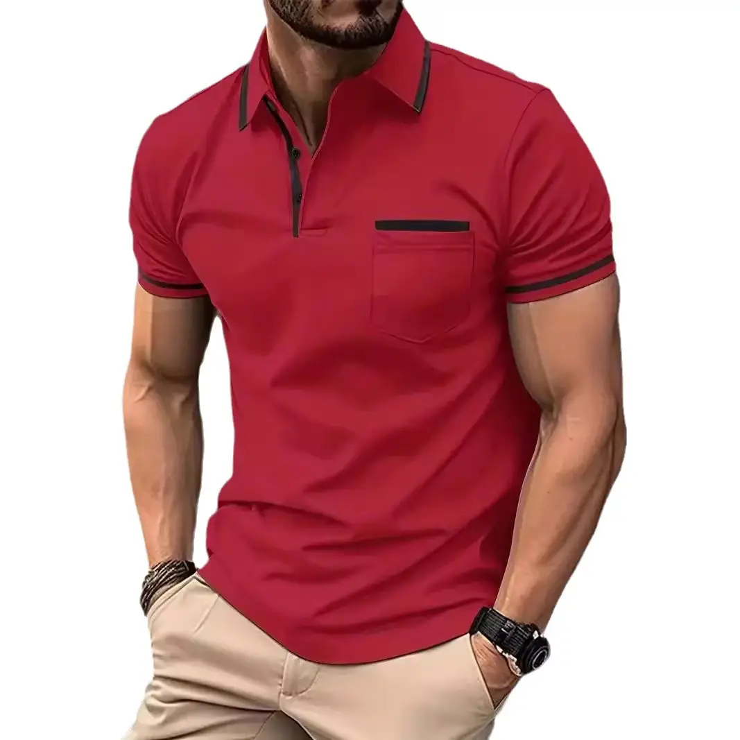 Men's Light Blue Polo Shirt Button Pocket Summer - Image 16