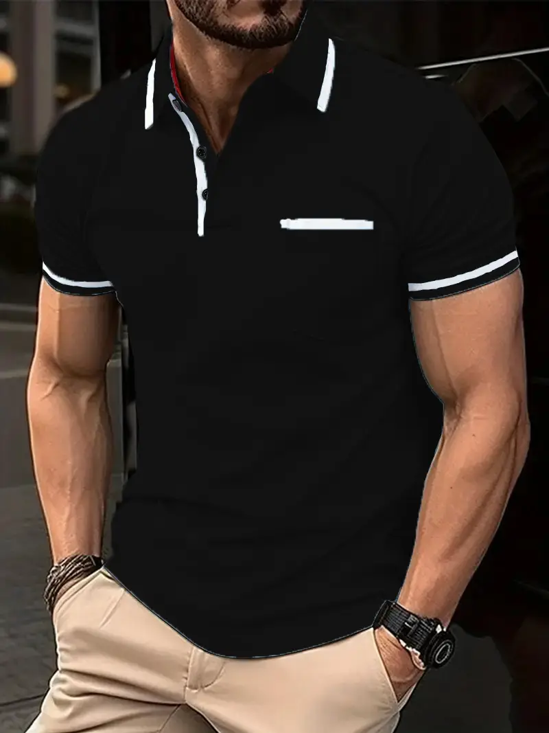 Men's Light Blue Polo Shirt Button Pocket Summer - Image 2