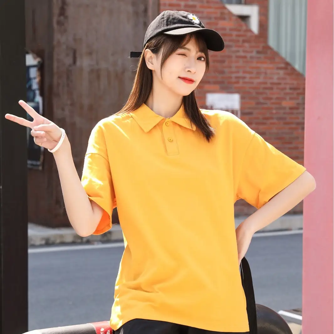 Pure Cotton Polo Shirt Light Blue Unisex Loose Fit - Image 21