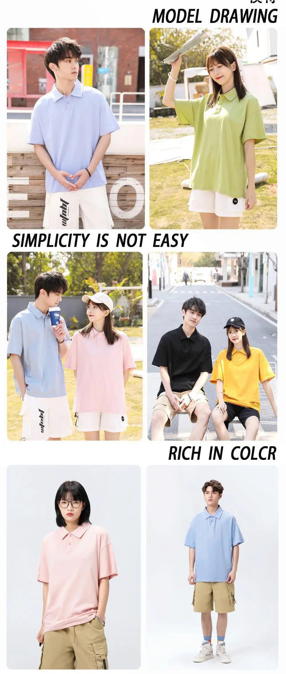 Pure Cotton Polo Shirt Light Blue Unisex Loose Fit — feature 9