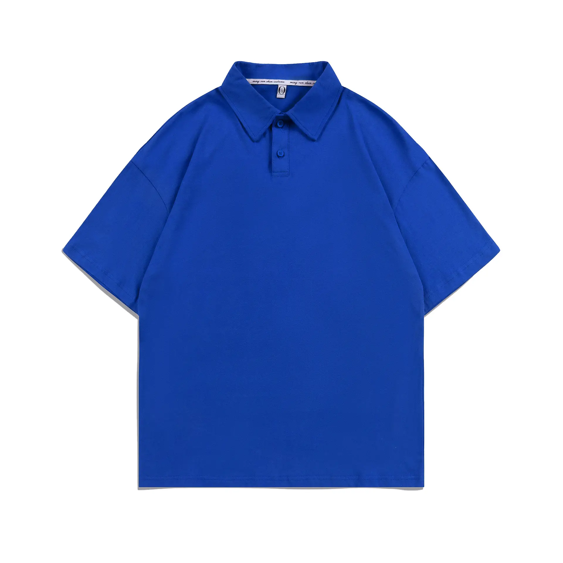 Pure Cotton Polo Shirt Light Blue Unisex Loose Fit - Image 2