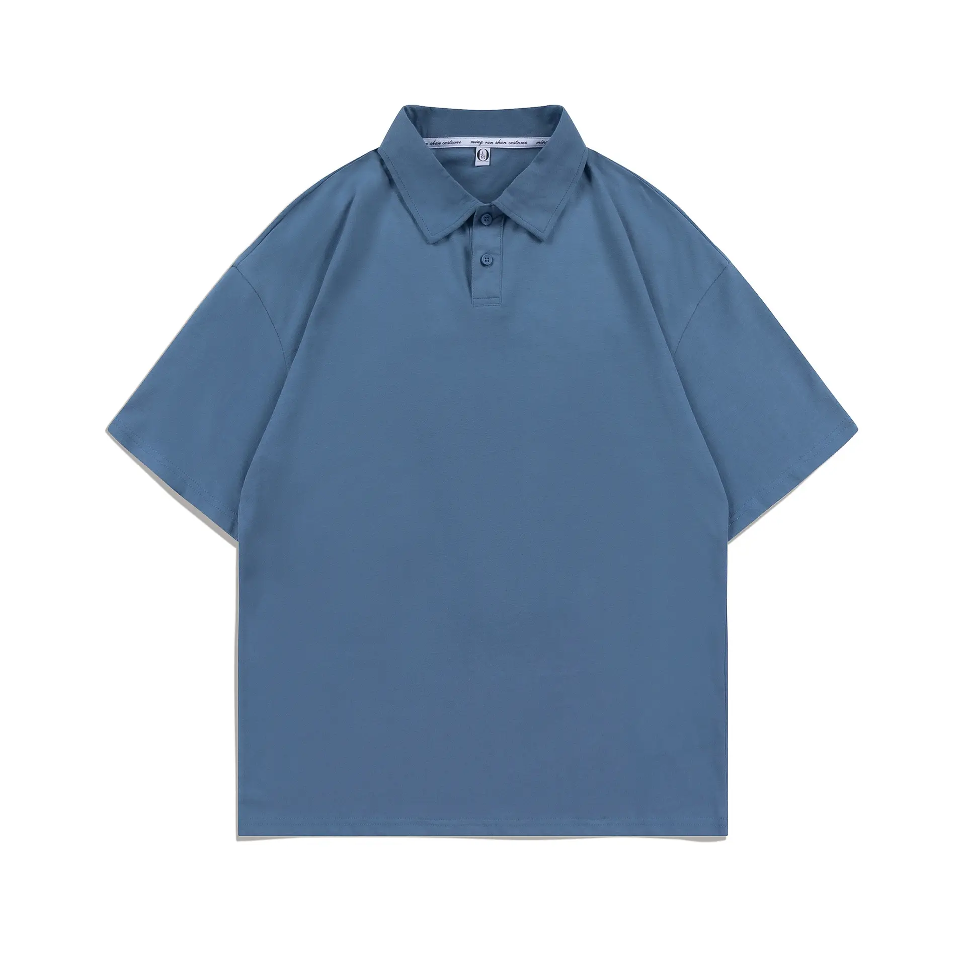 Pure Cotton Polo Shirt Light Blue Unisex Loose Fit - Image 8