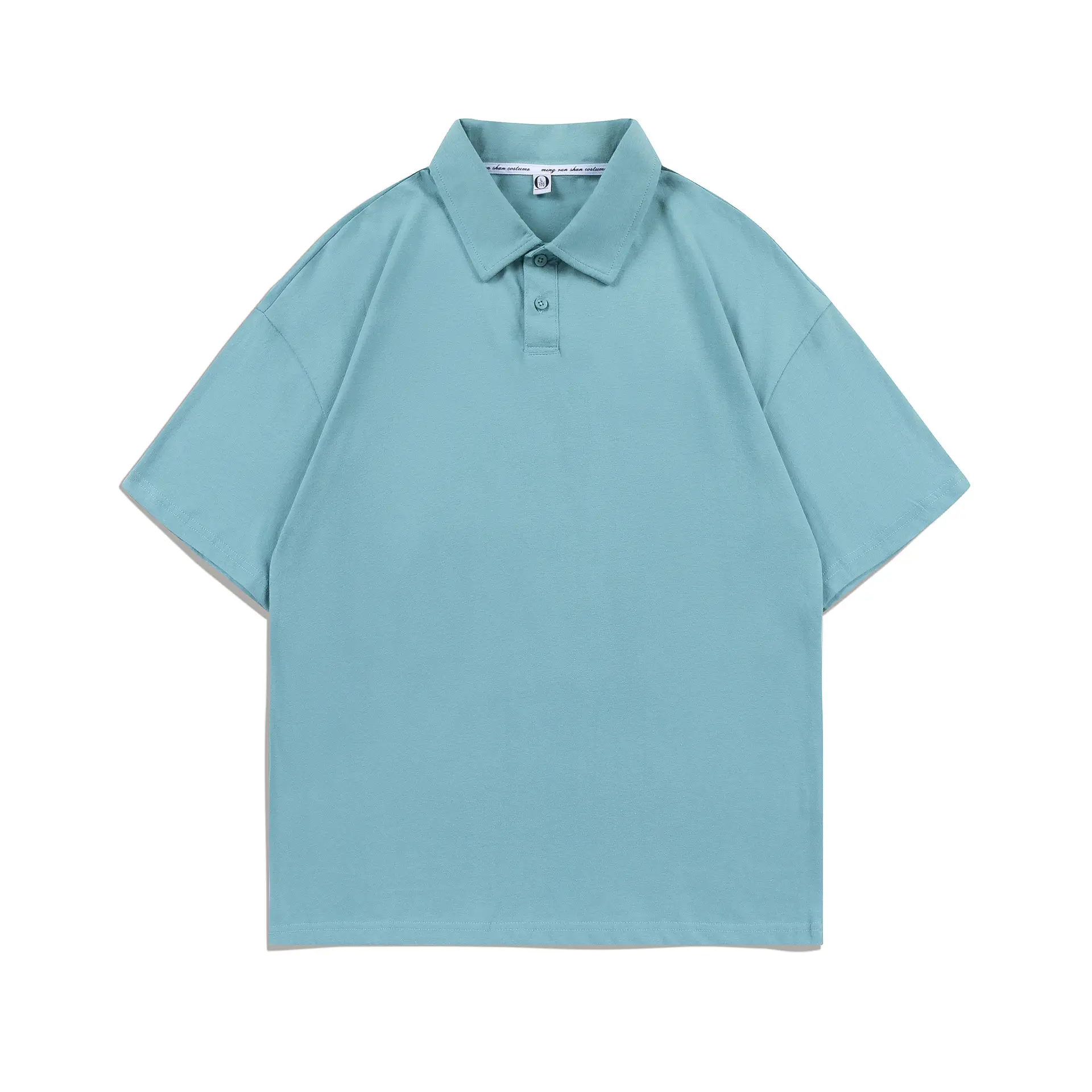 Pure Cotton Polo Shirt Light Blue Unisex Loose Fit - Image 9