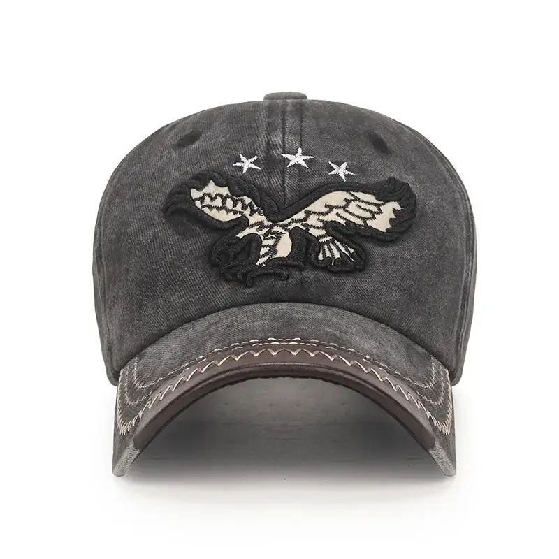 Men Retro Distressed Denim Baseball Cap with Butterfly Embroidery - Image 7