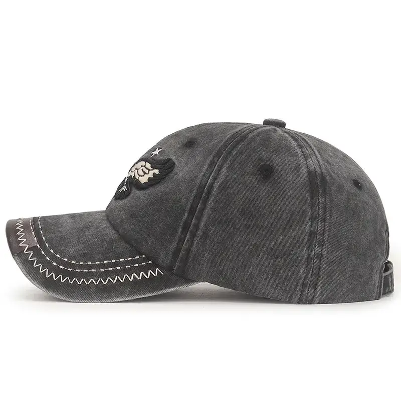 Men Retro Distressed Denim Baseball Cap with Butterfly Embroidery - Image 8