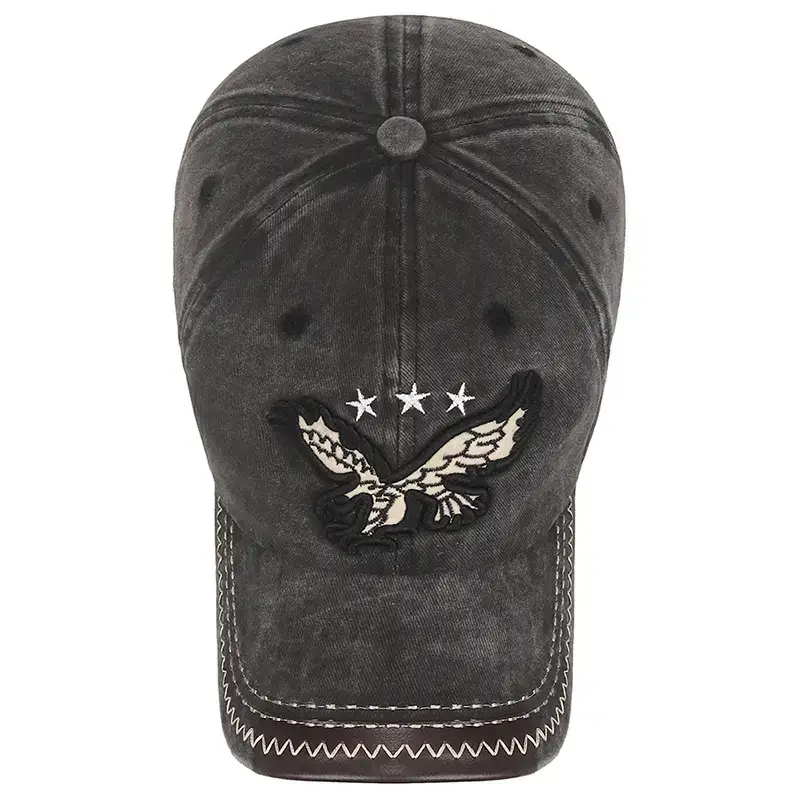 Men Retro Distressed Denim Baseball Cap with Butterfly Embroidery - Image 10