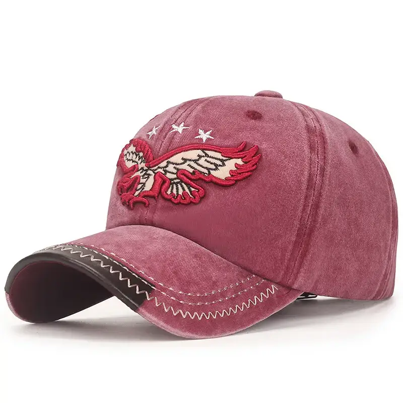 Men Retro Distressed Denim Baseball Cap with Butterfly Embroidery - Image 2