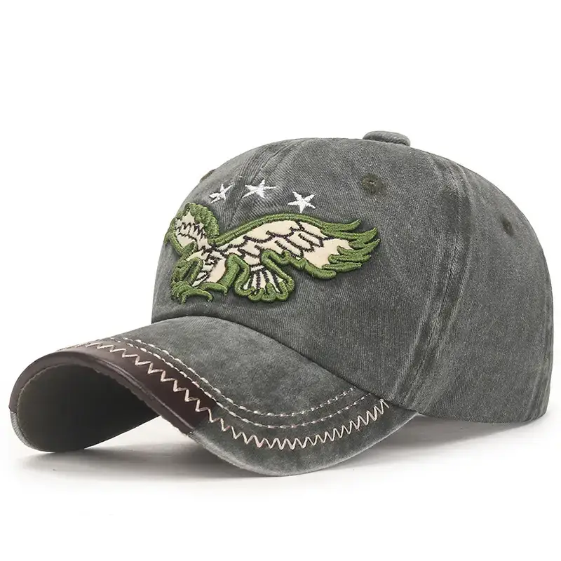 Men Retro Distressed Denim Baseball Cap with Butterfly Embroidery - Image 3