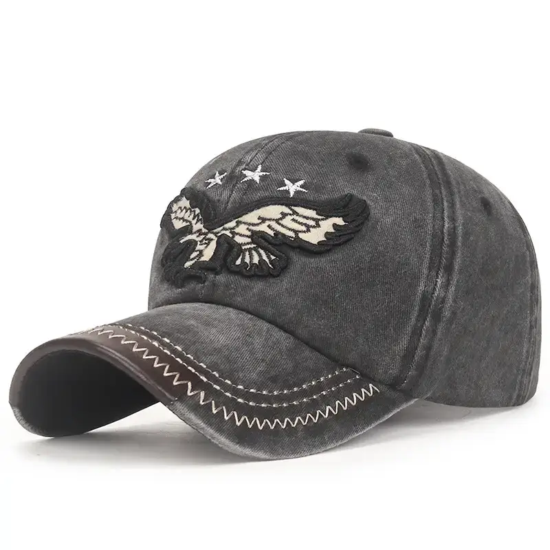 Men Retro Distressed Denim Baseball Cap with Butterfly Embroidery - Image 4